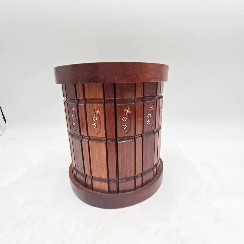 Redwood Planters & Crafts by Luke Wooden Barrel Planter Hand Painted Floral